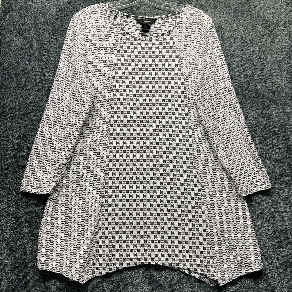 Ali Miles Womens Size M White Black 3/4 Sleeve Ruffle Blouse Top (U3)